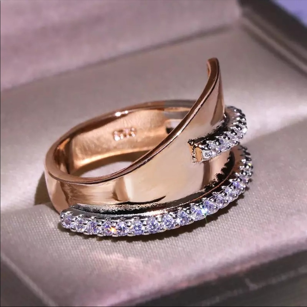 New Women’s Rose Gold Plated Diamond Ring - Picture 2 of 4